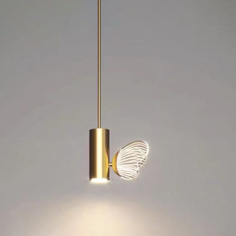 Simple Style LED Spotlight Brass Finish Twig and Butterfly Pendant Light with Acrylic Shade