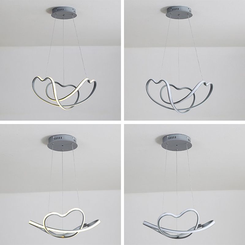Grey Line Chandelier Lamp Simplicity Metal LED Strip Pendant Light for Dining Room