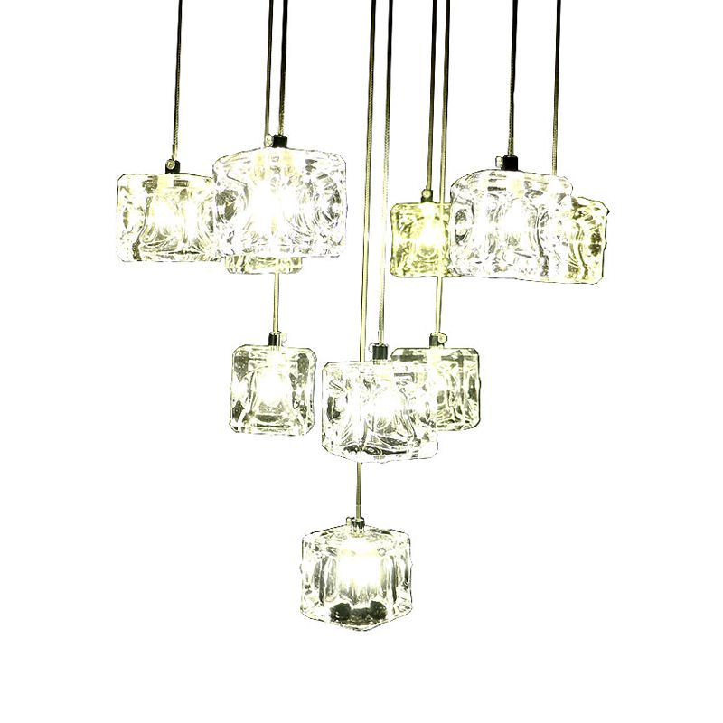 Cube Shape Crystal Pendant Light Contemporain multiple suspendu pour les escaliers