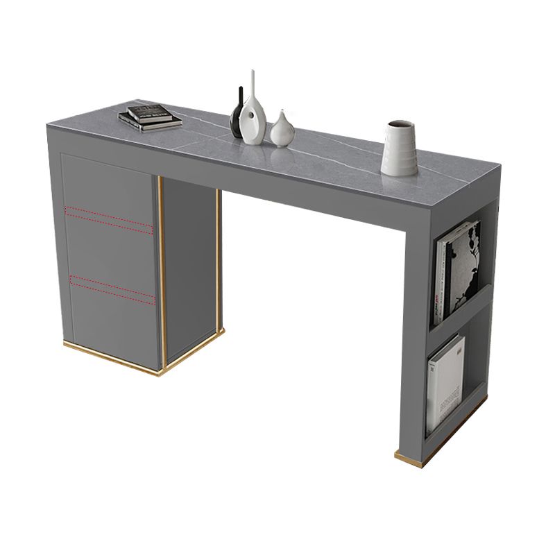 Stone Top Bar Stool Table Glam Style Rectangle Pub Table with Storage