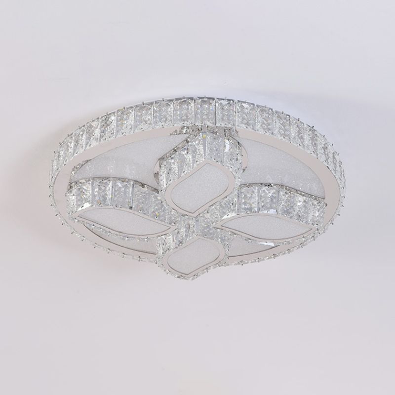 Modern Leaf Flush Ceiling Light Clear Cut Crystal LED Flushmount Lighting for Bedroom