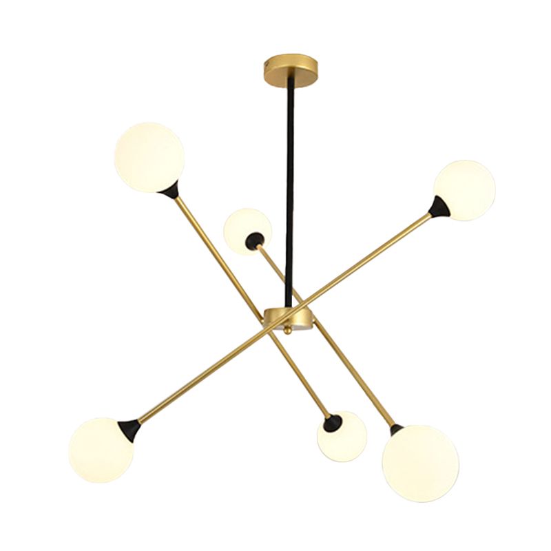 Spark Shape Hanging Light Simple Style Metal Chandelier Light with Orb Shade for Restaurant
