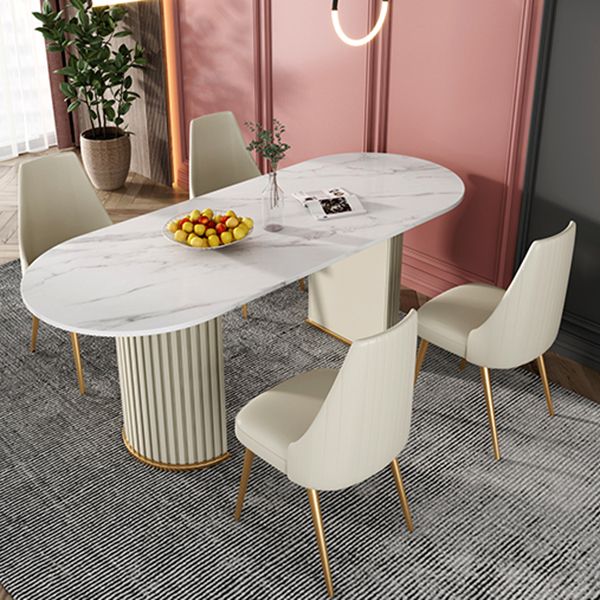 Mesa de comedor de lujo de doble pedestal oval