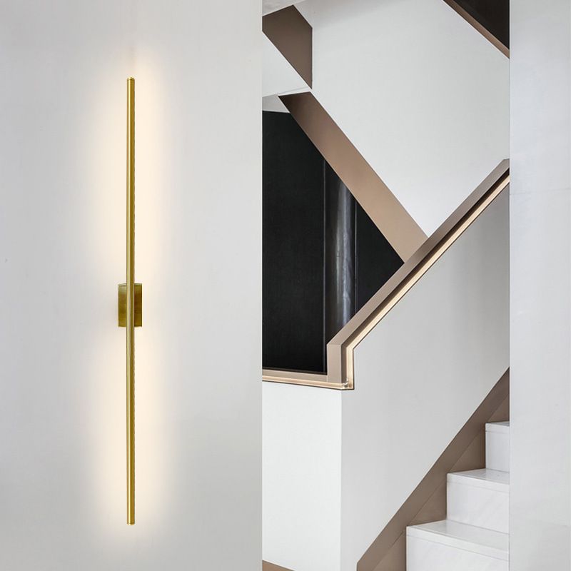 Metal Straight Shape Wall Light Modern LED Wall Sconce in Gold for Living Room