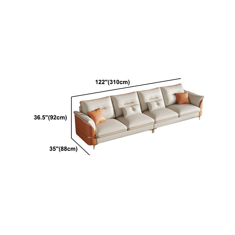 Beige Genuine Leather Pillow Top Arm Sofa/Sectionals With Cushions Metal Legs