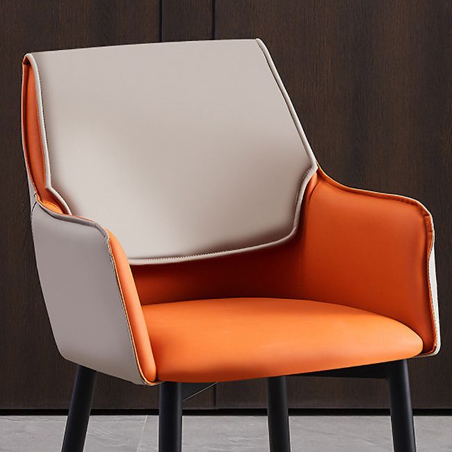 Contemporary Arm Chair Matte Finish Leather Curved Parsons Chair for Dining Room