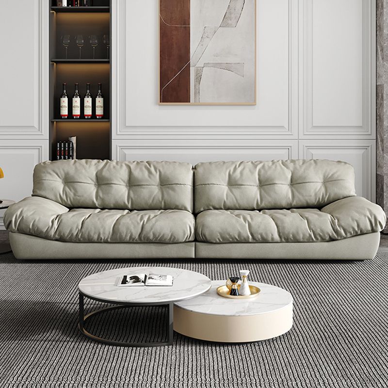Modern Style Sofa with Pillow Back Sponge Cushion Frosted Velvet & Imitation Leather
