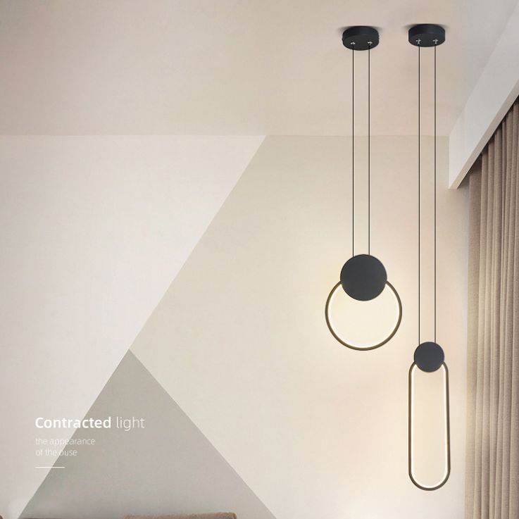 LED Slaapkamer Hanglamp Lichte armatuur eenvoud plafond hanger licht met geometrische metalen schaduw