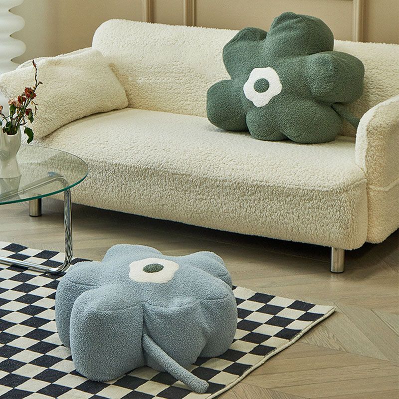Contemporary Pouf Ottoman Velvet Upholstered Flower Shape Ottoman
