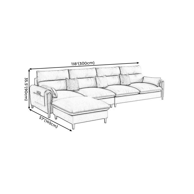 Scandinavian Beige Genuine Leather Straight Arm Sofa/Sectional with Storage