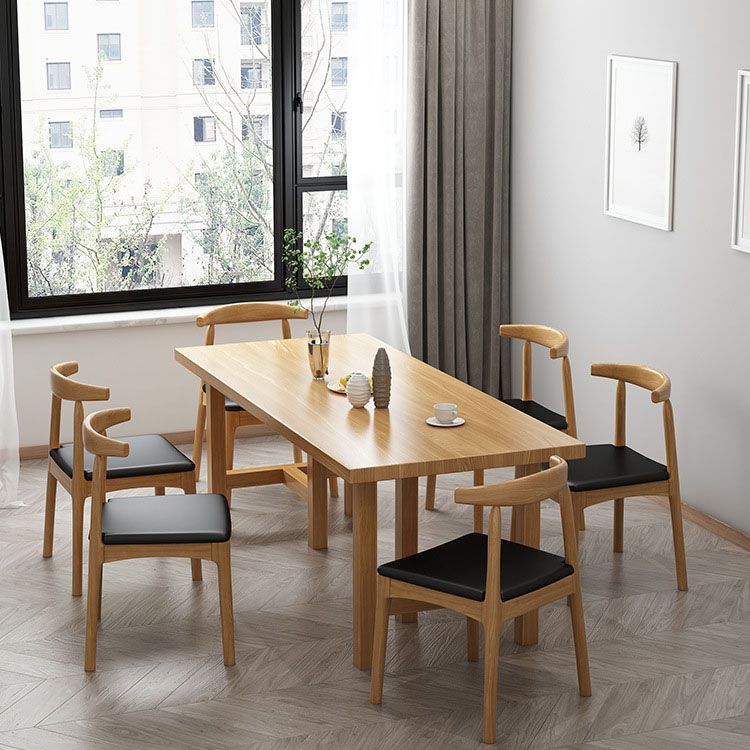 Pine Wood Contemporary Rectangular Dining Table Wood Top Table with Double Pedestal Base