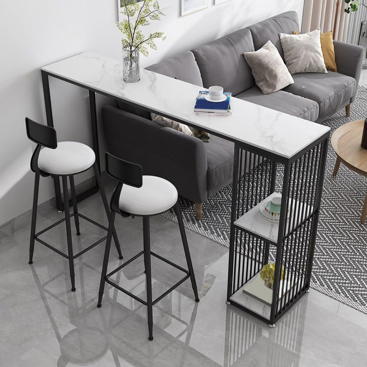 1/3 Pieces Glam Iron Bar Table Set Rectangle Stone Top Bistro Set with Shelf