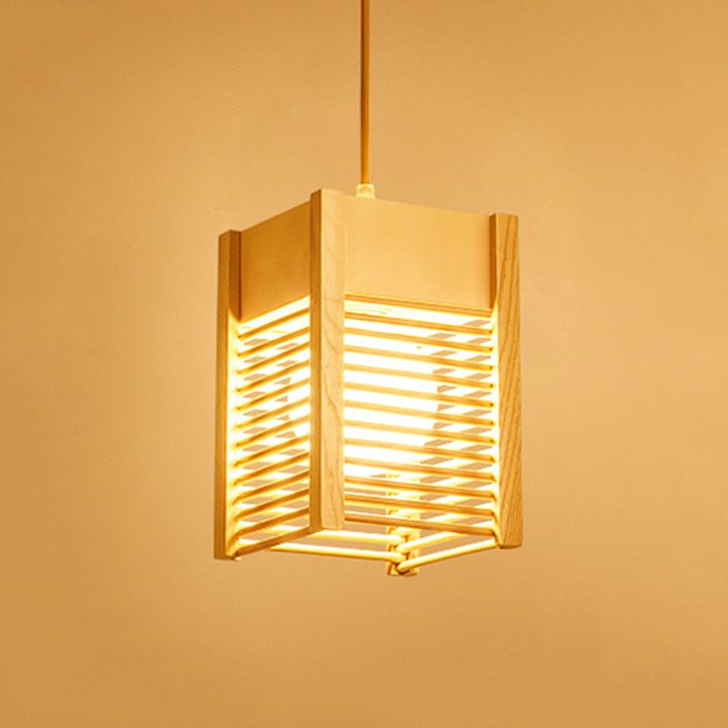 Cage Sushi House Suspension Licht Holz 1 Leichter japanischer Stil Drop Anhänger in Beige