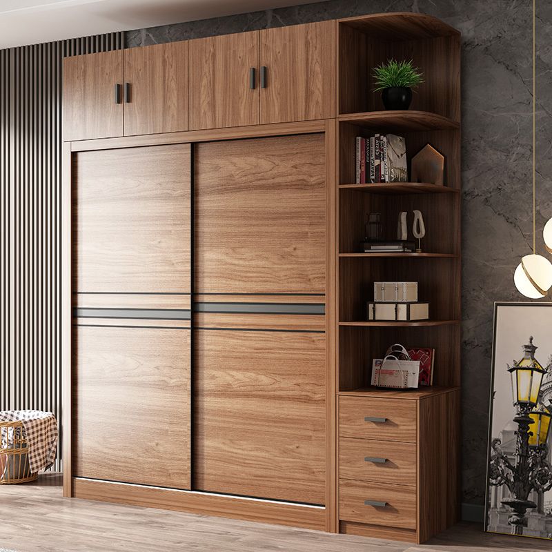 Bedroom Wooden Storage Cabinet Traditional Sliding Doors Wardrobe Armoire