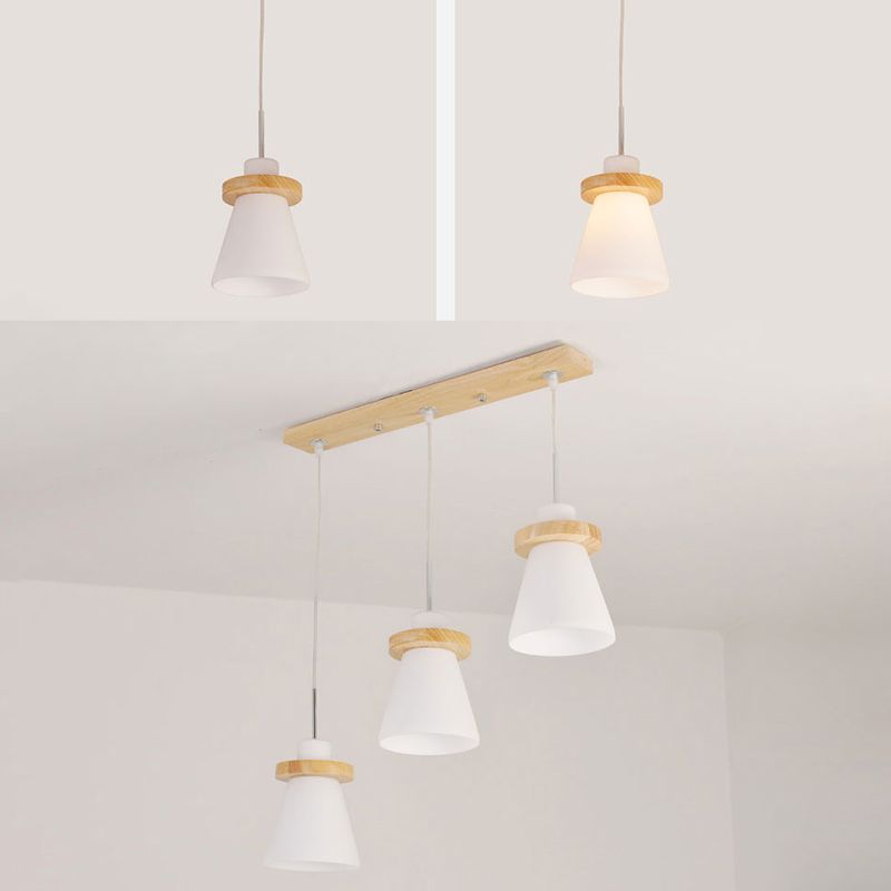Wood and White Glass Pendant Lamp Simple Modern Suspension Lighting Fixture for Bedroom