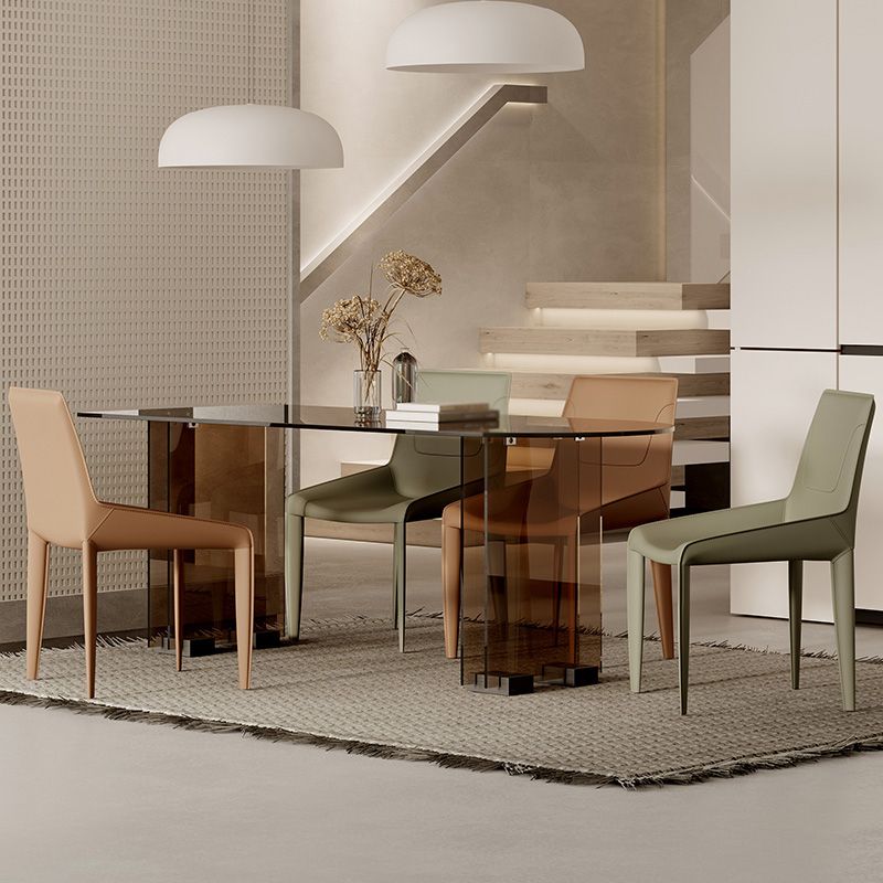 Glass Contemporary Free Form Dining Table Clear Glass Table with Double Pedestal