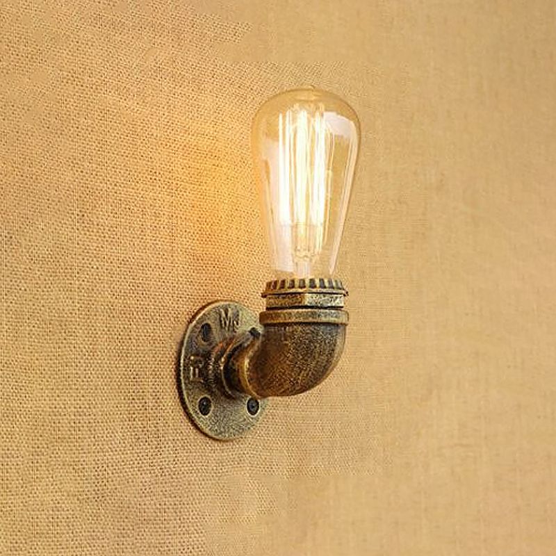Bare Bulb Living Room Wall Sconce Lighting with Pipe Rustic Stylish Metal 1 Head Black/Bronze Wall Mount Light