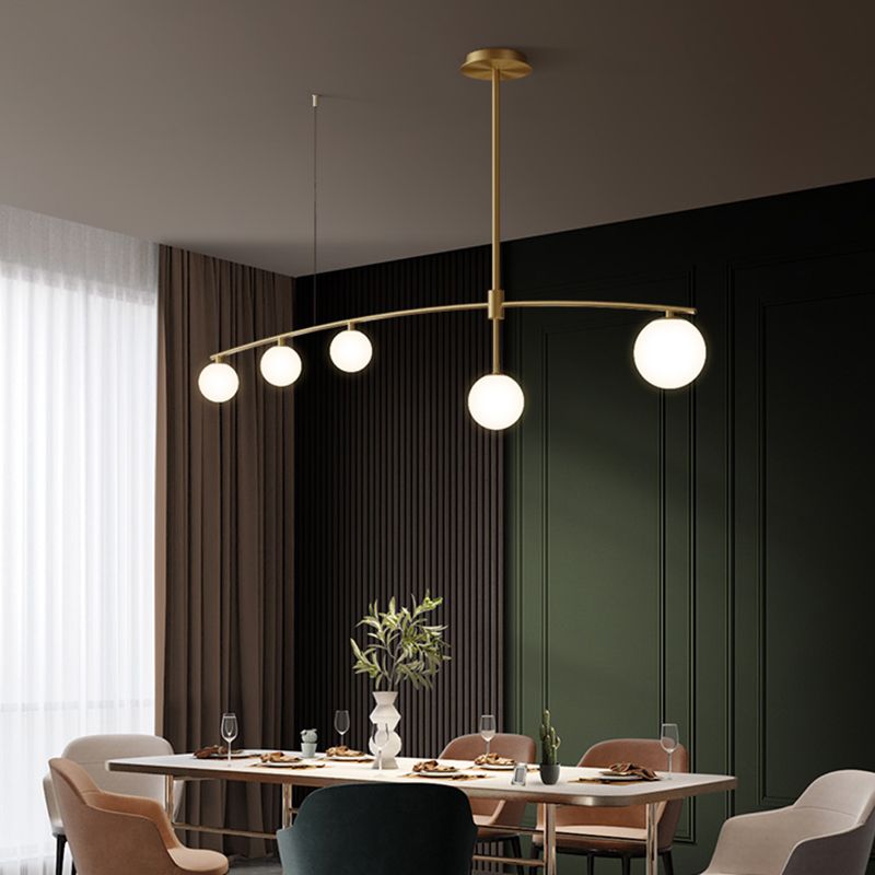 Postmodern Orb Shaped Hanging Lamp Frosted White Glass Island Pendant Light in Gold