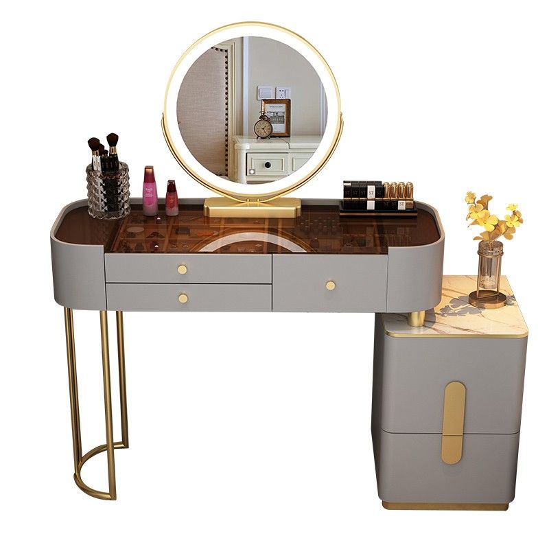 Contemporary Glass Top Vanity Dressing Table With 4/5 Drawers