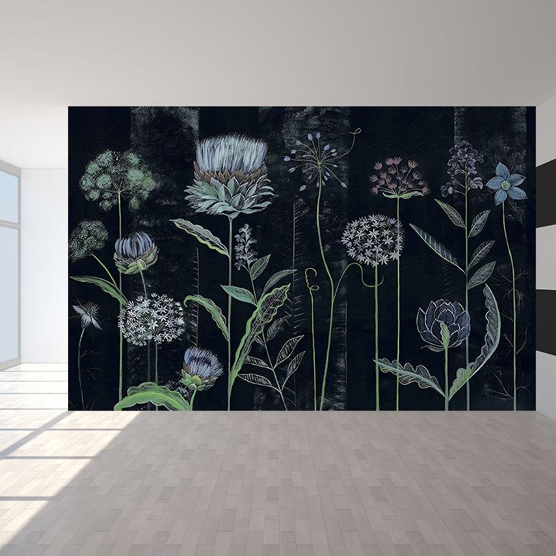 Flower Sketch Wall Paper Murals Trendy Waterproof Living Room Wall Decor, Custom Size Available