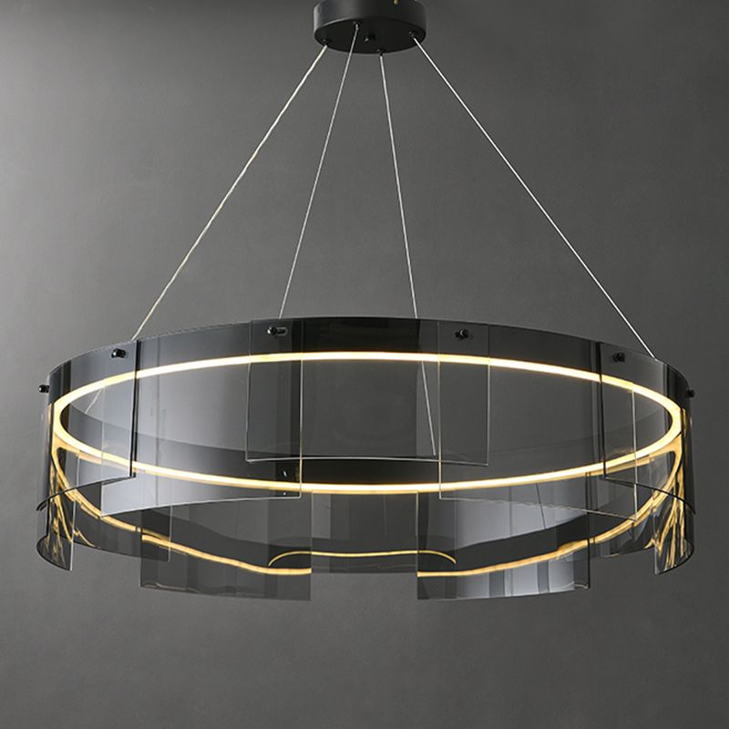 Modern Simple LED Chandelier Glass Circular  Pendant Light for Living Room