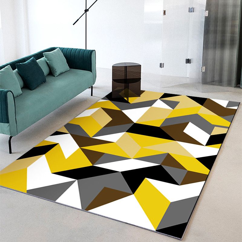 Fancy Geometric Area Rug Polyster Indoor Rug Washable Living Room Carpet with Non-Slip Backing