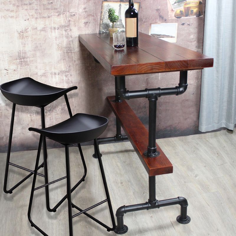 Industrial Metal and Wood Pub Table in Brown with Plastic Stools Set