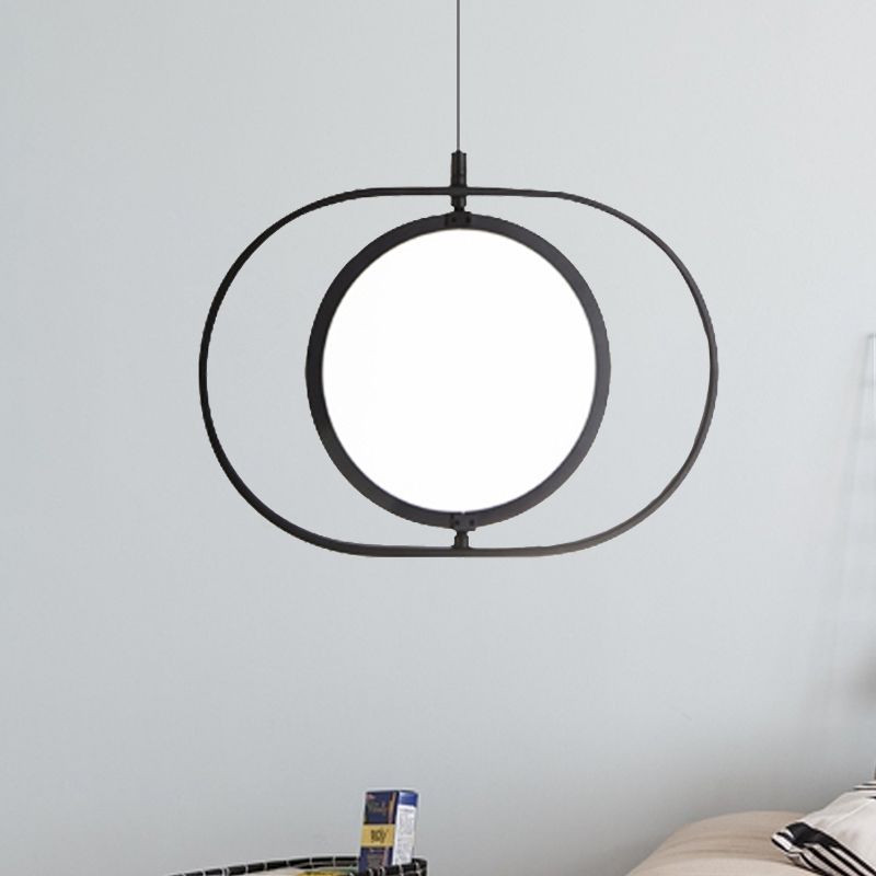 Suspension ovale plafonnier simplicité en métal LED pendentif noir, horizontal / vertical