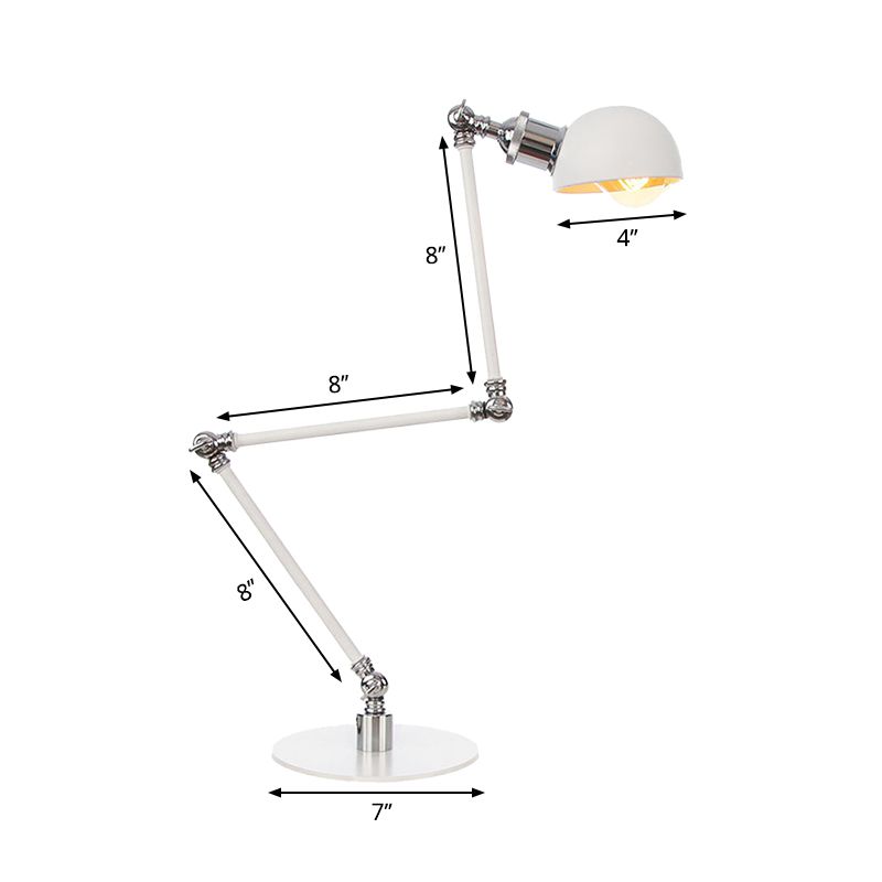 Dome Studeerkamer Leeslamp Metaal 4"/8,5" Breed 1 Licht Industrieel Stijlvolle Bureauverlichting in Wit, 8"+8"/8"+8"+8" Lengte Arm