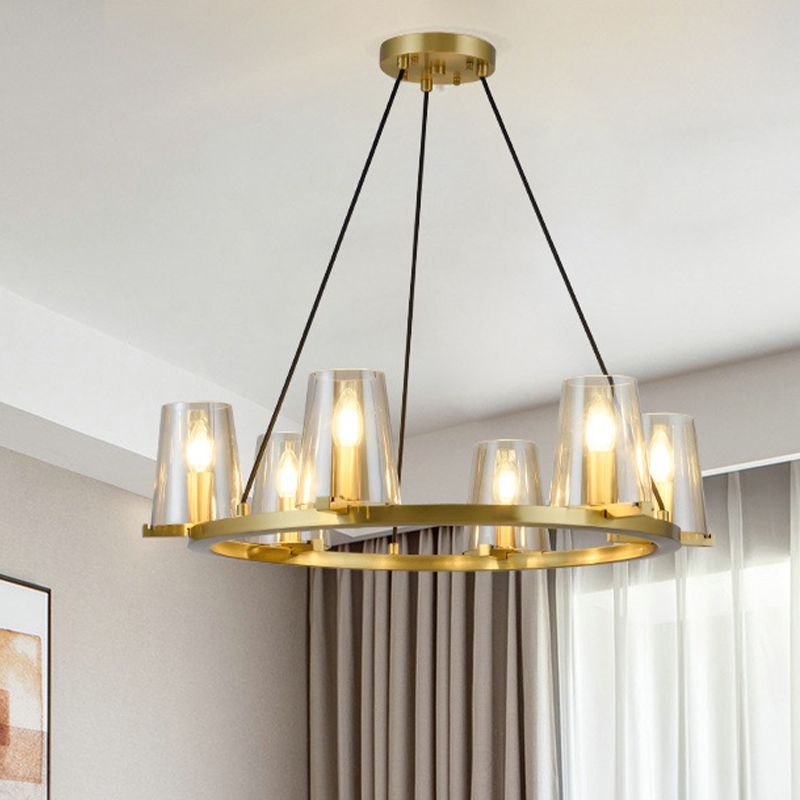 Cono 6/8-bulbone appeso il lampadario colonialista oro trasparente in vetro a sospensione con design rotondo