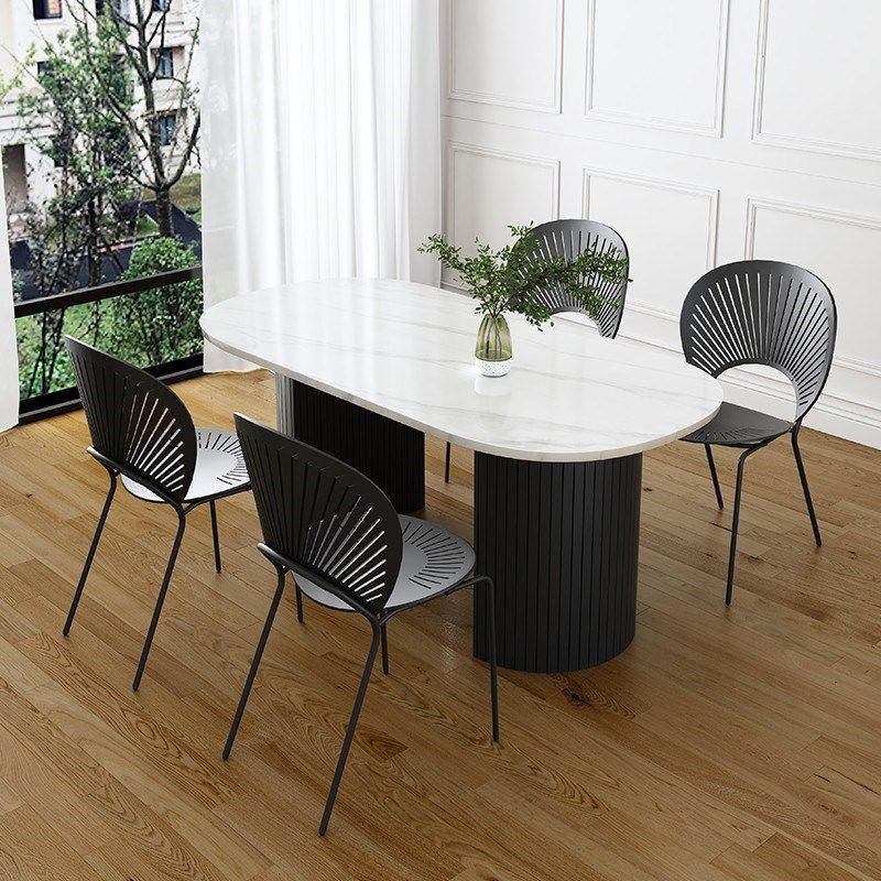 Sintered Stone Dining Table Modern Oval Dining Table with Black Base