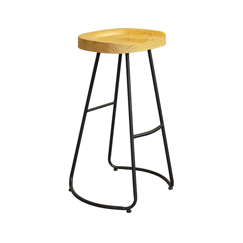 Modern Contoured Seat Pine Solid Wood Bar Stool with Iron Base
