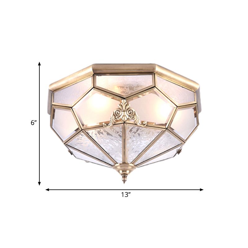 3/4/6 Lights Curved Frosted Glass Pane Flush Ceiling Light Classic Gold Bowl Bedroom Flush Mount Lamp