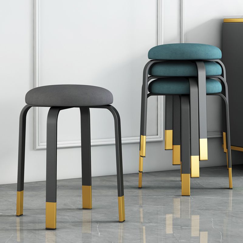 Footstool Ottoman Upholstered Metal Frame Fabric Modern Solid Round Ottoman