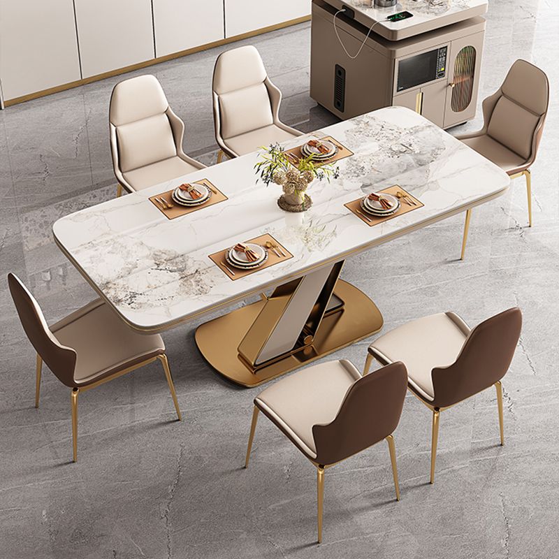 Glossy Beige Dinette Table with Metal Base Modern Dining Table for Home