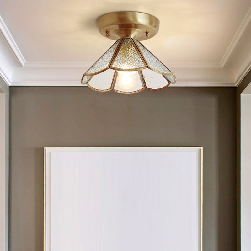 Konische Foyer Deckenleuchte Vintage Glas 1 Glühbirne Messing Licht mit Scalloped Edge
