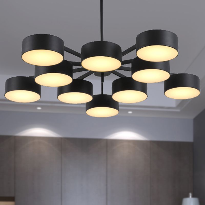 Drum Pendant Light Post Modern Metal 3/5/6/10 Lights Black/Gold Chandelier Light for Living Room