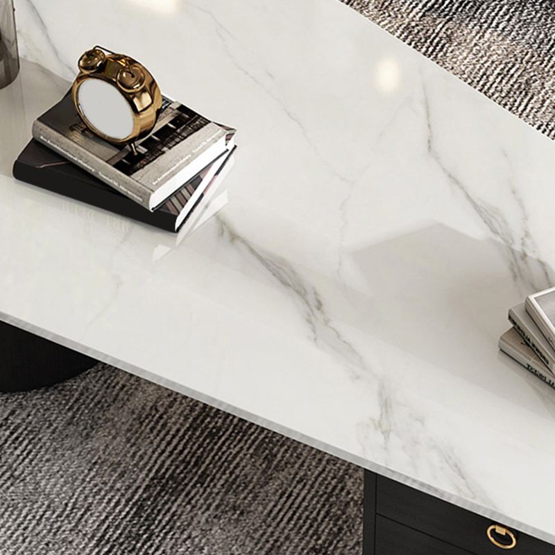 2 Legs Coffee Table Faux Marble Single Coffee Table with 3 Drawers