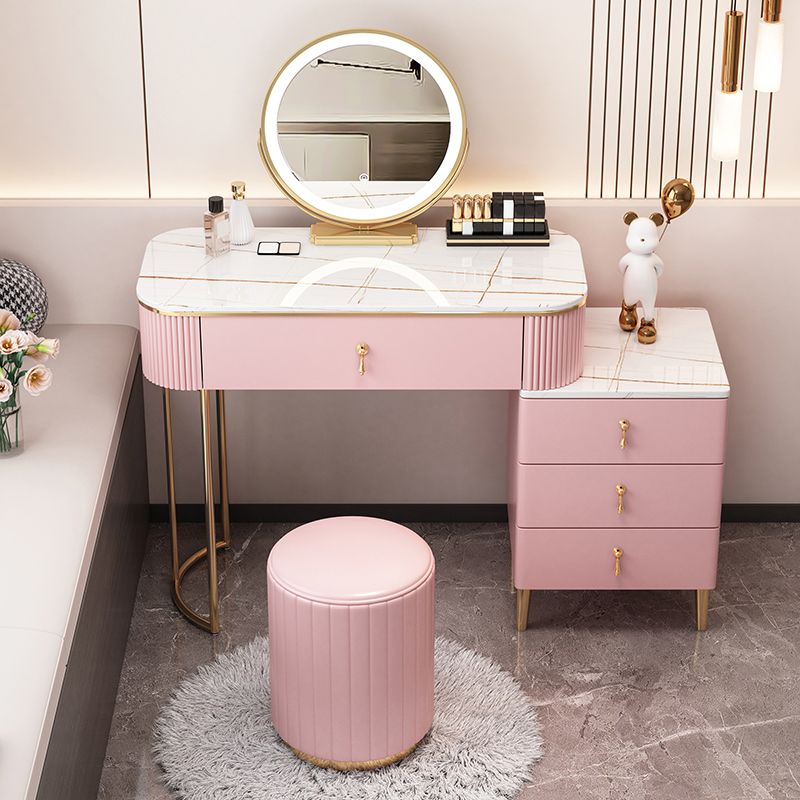 Stone Top Makeup Vanity Desk Table Metal and Engineered Wood Dresser