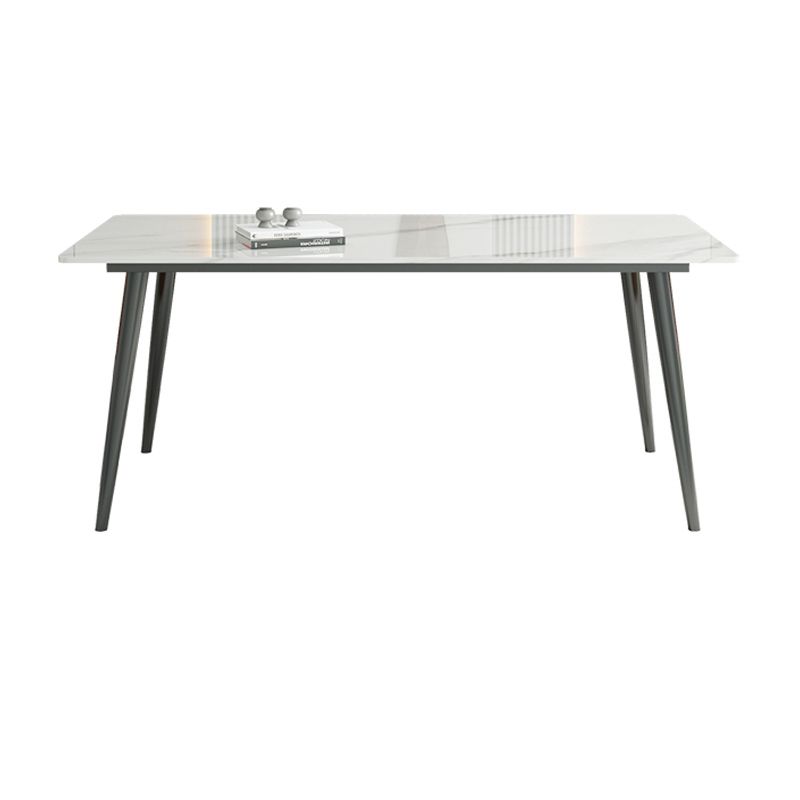 White Rectangle Stone Top Dining Site Table Industrial 4-foot Steel Table