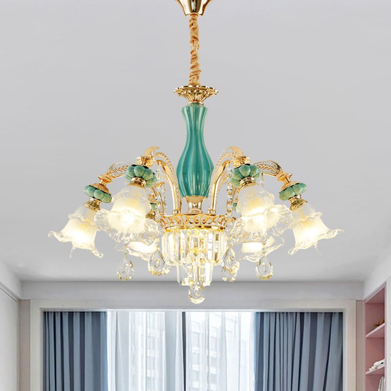 Lampadino a 6 tappe del lampadario a fiore che cade lampada a sospensione in vetro glassata con alteo con accento di cristallo