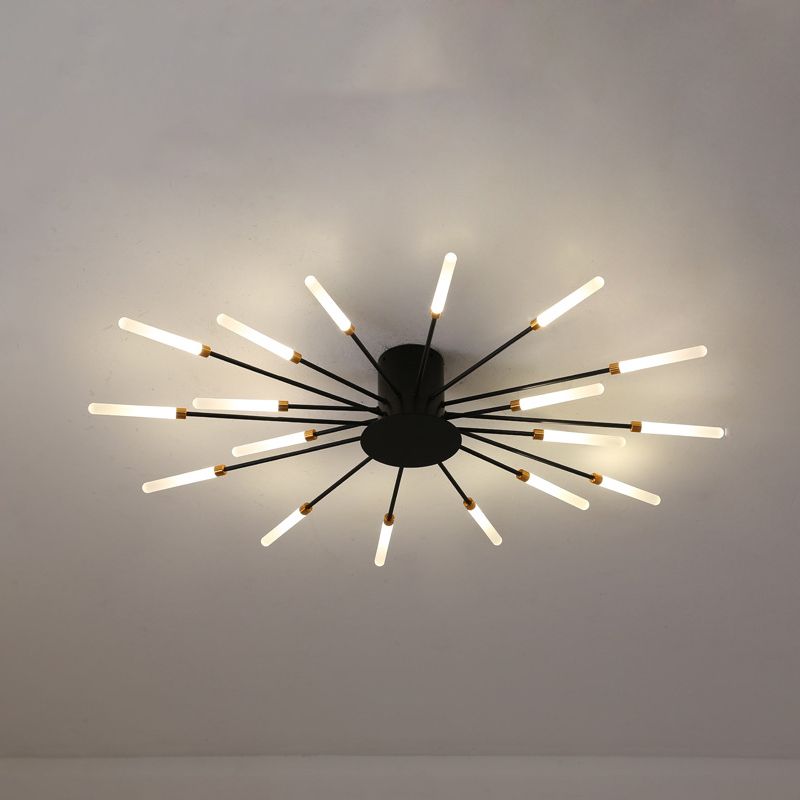 Lámpara de techo con ráfaga negra/dorada, lámpara LED acrílica semiempotrada contemporánea de 12/18/28 luces para dormitorio