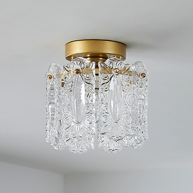 Traditional Metal Semi Flush Lamp 1-Light Bedroom Ceiling Lighting with Glass Shade