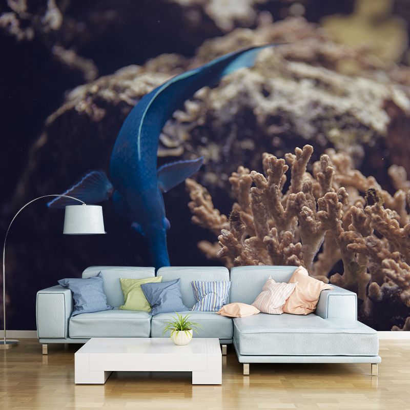 Seabed Wall Mural Wallpaper Tropical Beach Style Mildew Resistant for Bathroom