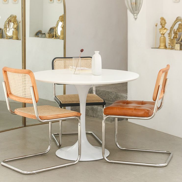Round Tulip Base Modern Dining Table White Fixed Table with Sintered Stone