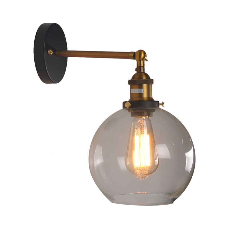 Klares Glaskugel/Kegelwandleuchte Industrial 1 Leichte Küchenwandlampe mit einstellbarem Gelenk in Schwarzmarke