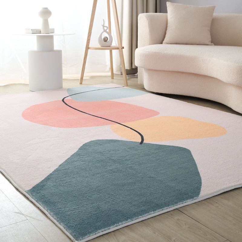 Nordic Color Lump Rug Polyester White Area Rug Stain Resistant Rug for Living Room