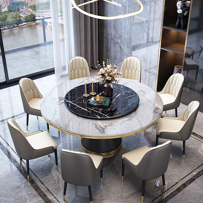 Marble Dining Table Contemporary Style Single Pedestal Base Table for Dining Room