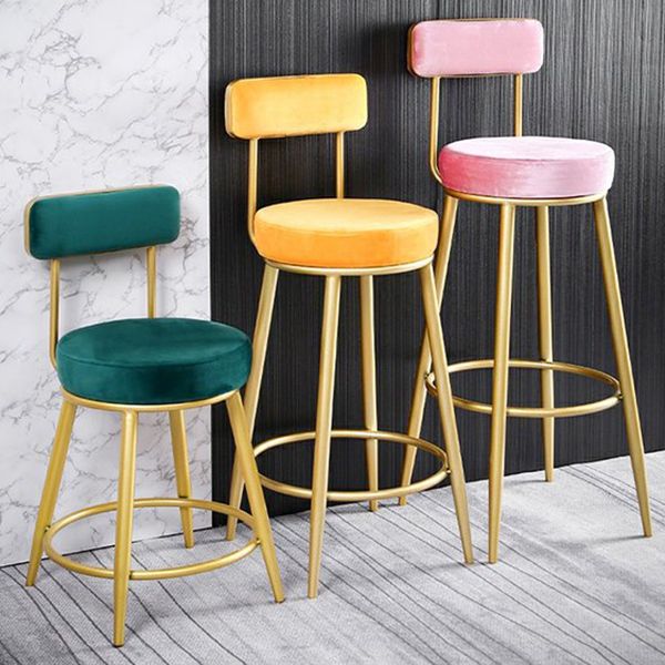 Glam Metal Barstool Fabric Backrest Counter Stool with Gold Base