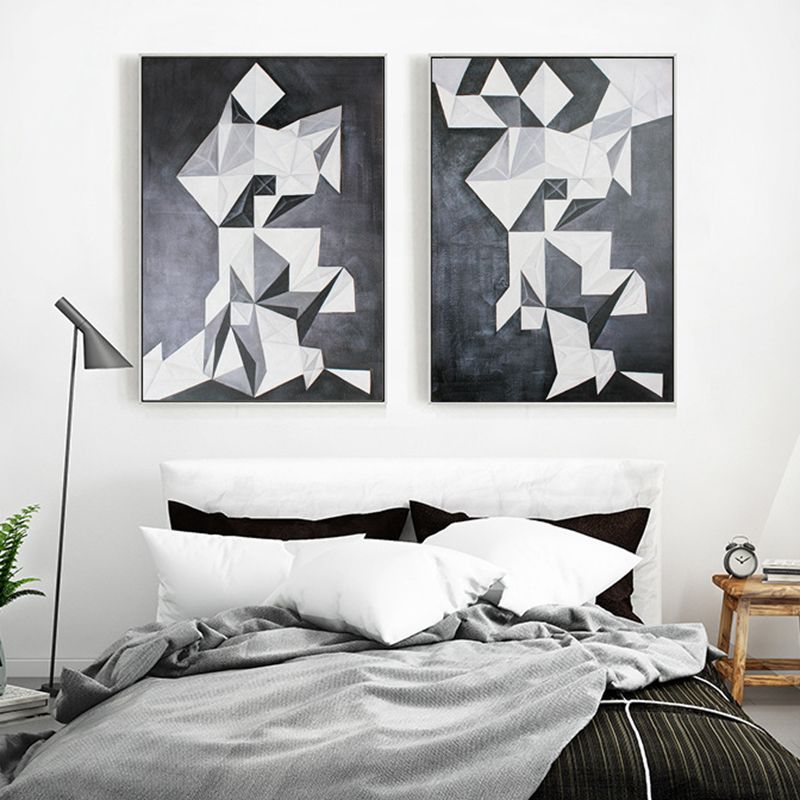 Geometrical Origami Art Print Vintage Canvas Wall Decor in Grey for Girls Bedroom